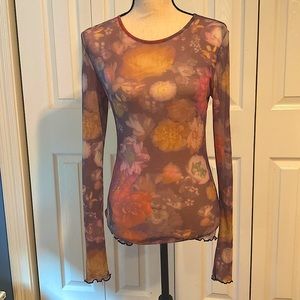 Sheer floral long-sleeved top